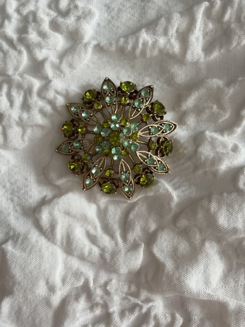 Vintage Style Green Rhinestone Floral Brooch – Statement Pin